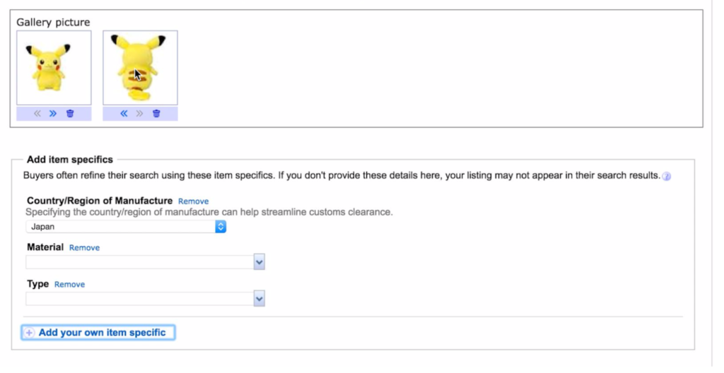 ebay 出品 item specific