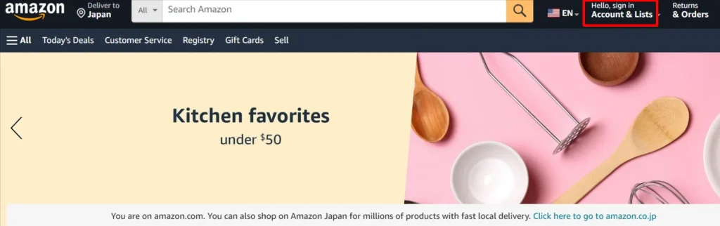 「Account & Lists」をクリック
