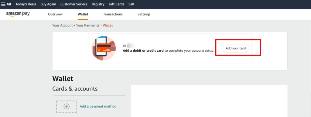 「Add your card」をクリック